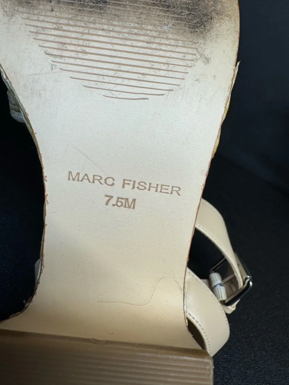 Marc Fisher Mesteel Raffia Platform Block Heel Sandals Beige Natural Size 7.5M